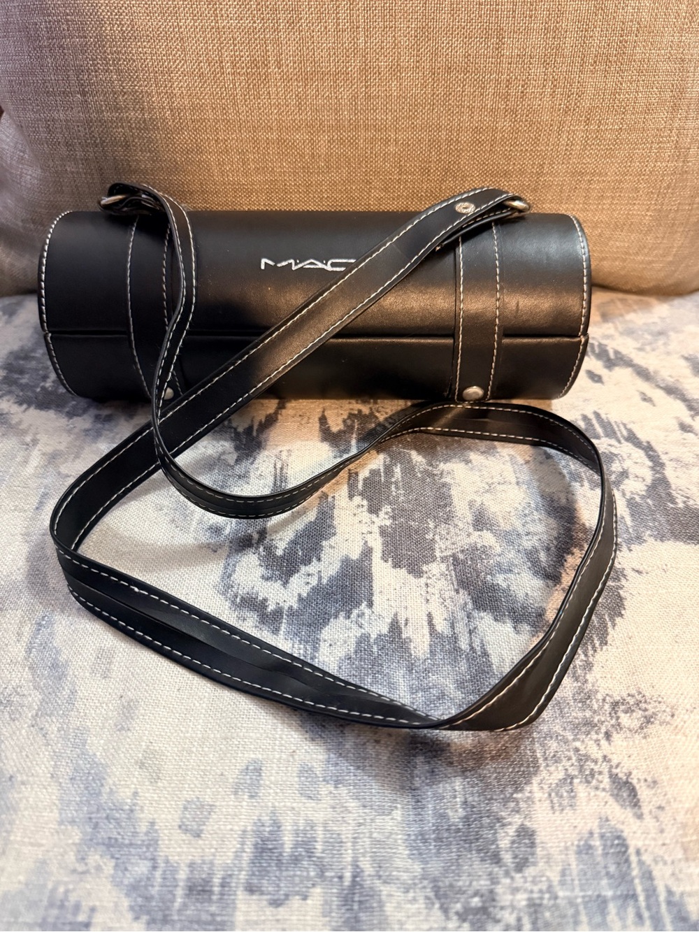 MAC Cosmetics Black Cylindrical Leather Crossbody Case
